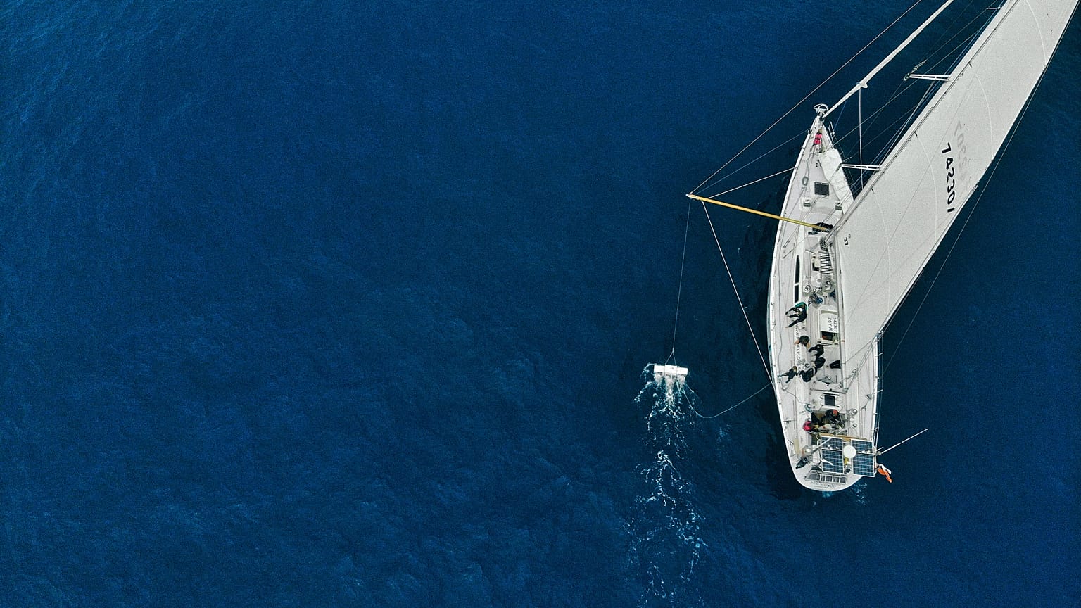 Here the trawler that catches ocean plastic for research can be seen next to the ship