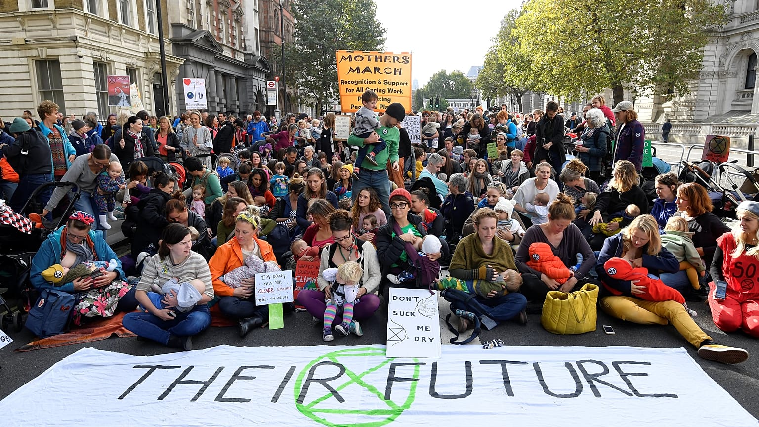 Breast and bottle feeding mothers take part in the Extinction Rebellion protest in London, Britain October 9, 2019