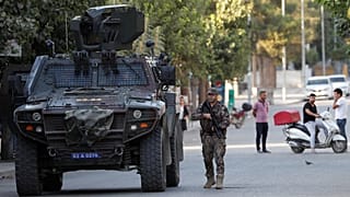 Turkish police special forces patrol in Akcakale on the Turkish-Syrian border, in Sanliurfa province, Turkey, October 12, 2019.