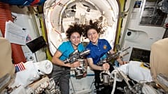NASA astronauts Jessica Meir (left) and Christina Koch in the ISS on October 15, 2019.