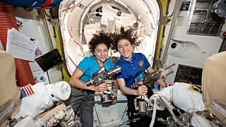 NASA astronauts Jessica Meir (left) and Christina Koch in the ISS on October 15, 2019.