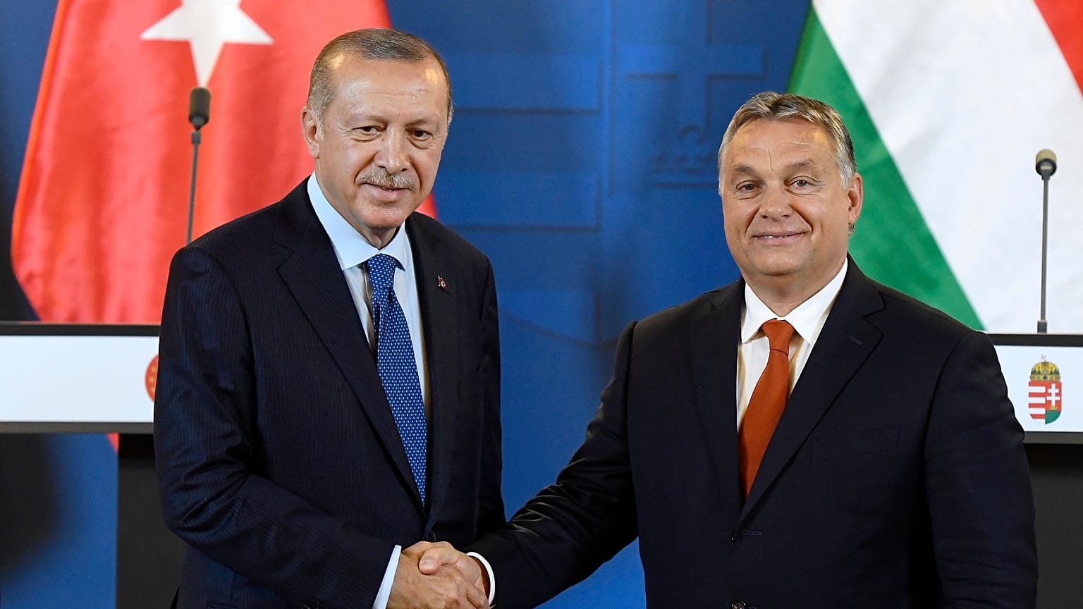 Recep Tayyip Erdogan török elnök és Orbán Viktor miniszterelnök az Országházban 2018. október 8-án.
