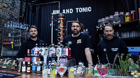Owners Chris and Jim with mixologist Seb at Jim and Tonic's south London bar