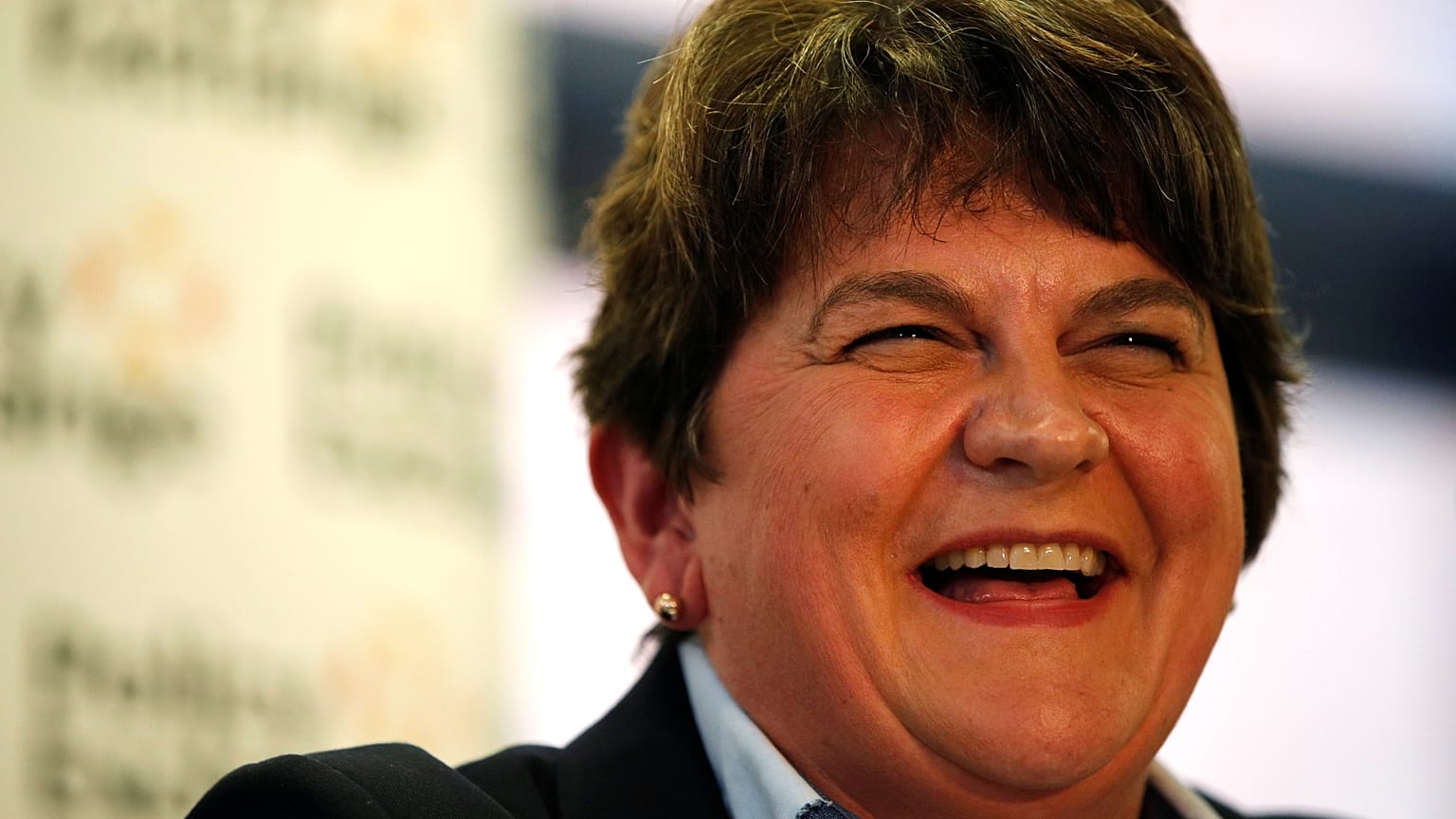 DUP leader Arlene Foster reacts during a meeting about abolishing the Irish backstop during the Conservative Party annual conference in Manchester, Britain, September 29, 2019