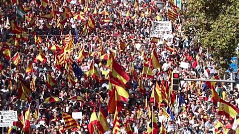 Tens of thousands protest against Catalan separatism in Barcelona