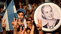 Supporters of Peronist candidate Alberto Fernandez celebrate his victory in Argentina 