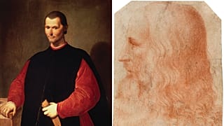 Machiavelli'nin Santi di Tito tarafından yapıldığı bilinen eski portresi (solda) ve Leonardo da Vinci (sağda)