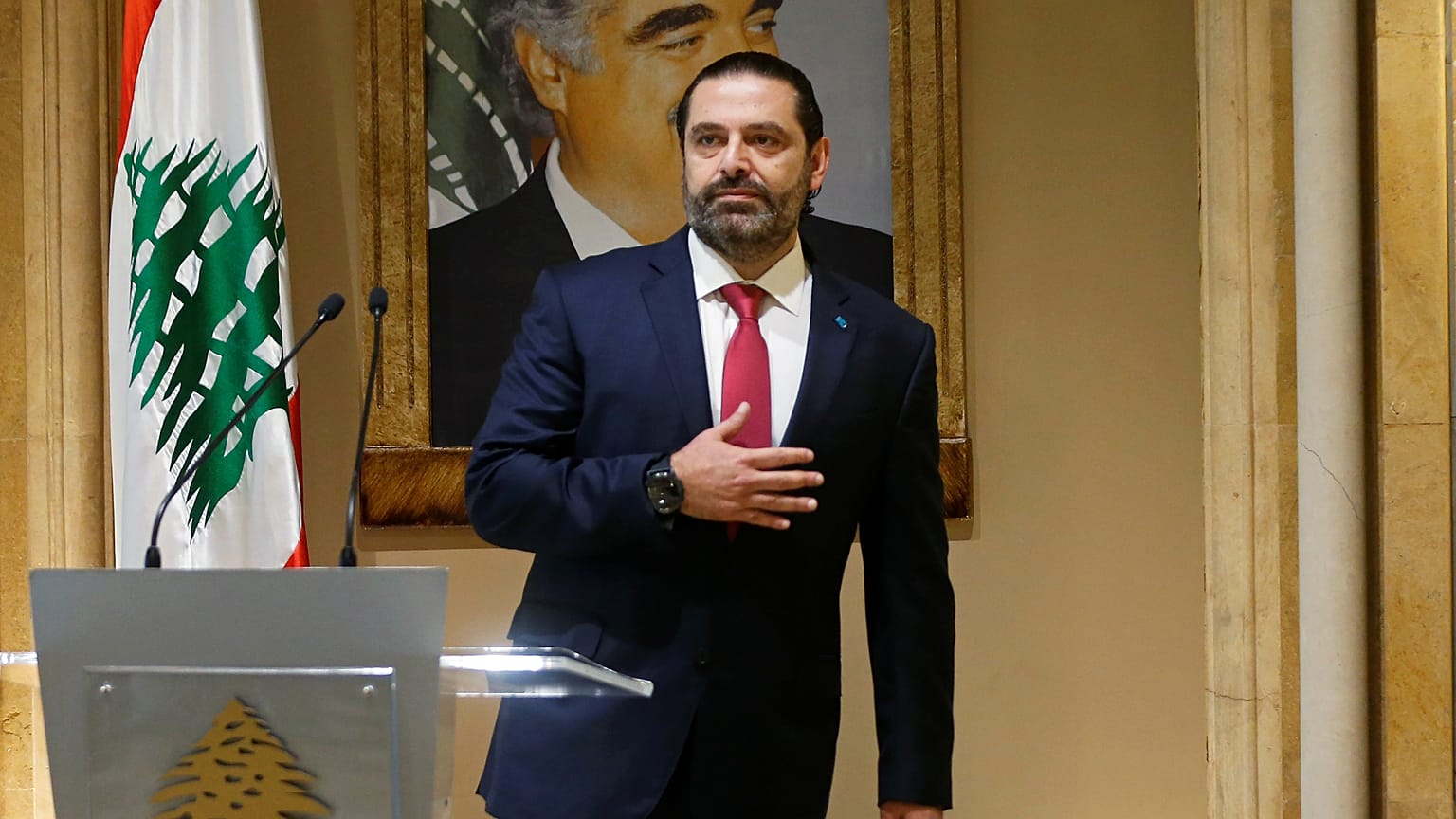 سعد الحريري بعد إلقائه كلمة الاستقالة يوم أمس الثلاثاء 