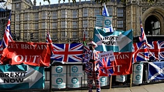 A pro-Brexit activist outside Parliament