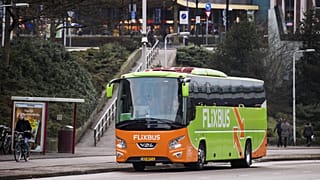 A bus of German provider Flixbus is seen in front of Nijmegen railway station in Nijmegen, The Netherlands, on December 28, 2016.