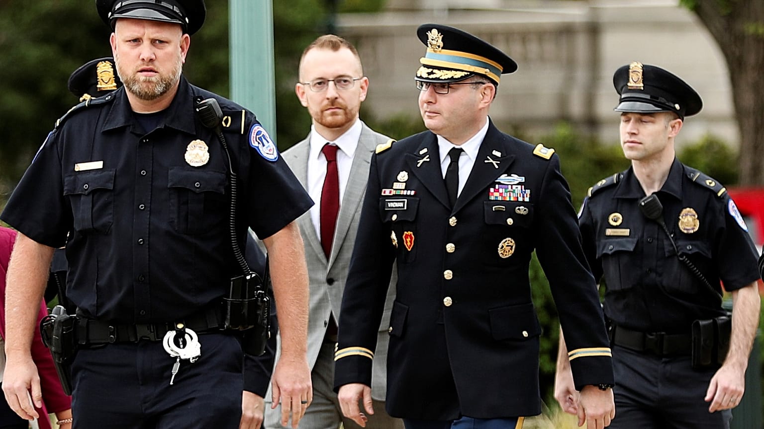 Lt. Col. Alexander Vindman, director for European Affairs at the National Security Council, arrives to testify as part of the U.S. House of Representatives impeachment inquiry