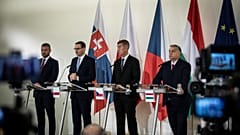 Orbán Viktor magyar, Andrej Babiš cseh, Mateusz Morawiecki lengyel és Peter Pellegrini szlovák kormányfő sajtótájékoztatója Prágában