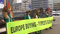 Indigenous Brazilians protest Amazon deforestation outside EU Commission