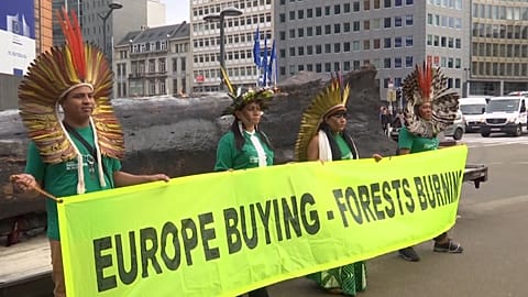 Indigenous Brazilians protest Amazon deforestation outside EU Commission