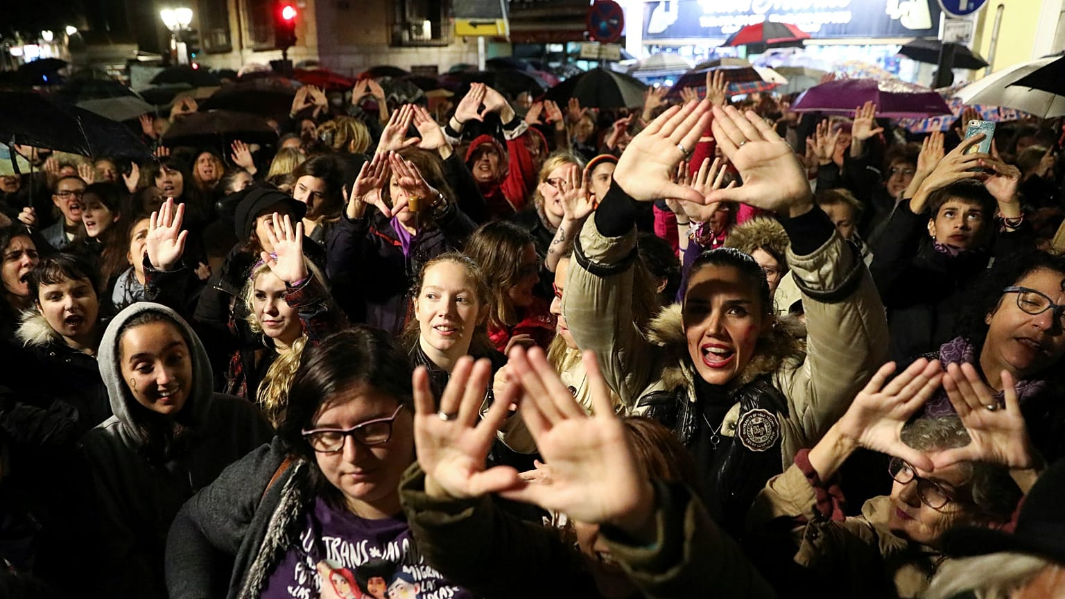 A protest against a Spanish court which sentenced five of six men accused of gang-raping a 14-year-old girl to years in prison for sexual abusse, clearing them of rape.