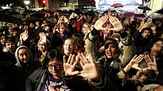 A protest against a Spanish court which sentenced five of six men accused of gang-raping a 14-year-old girl to years in prison for sexual abusse, clearing them of rape.