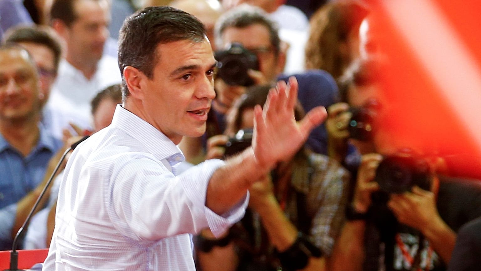 Spain's Socialist leader and acting Prime Minister Pedro Sanchez attends a rally to mark the kick off his campaign ahead of the general election in Seville