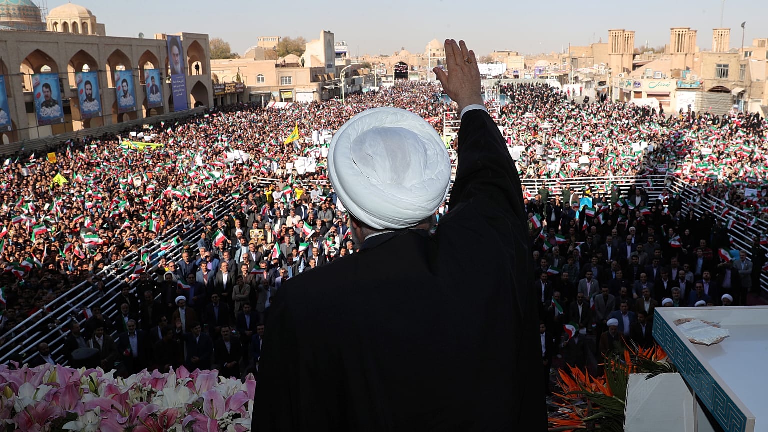 الرئيس الإيراني حسن روحاني خلال خطاب ألقاه اليوم في طهران 