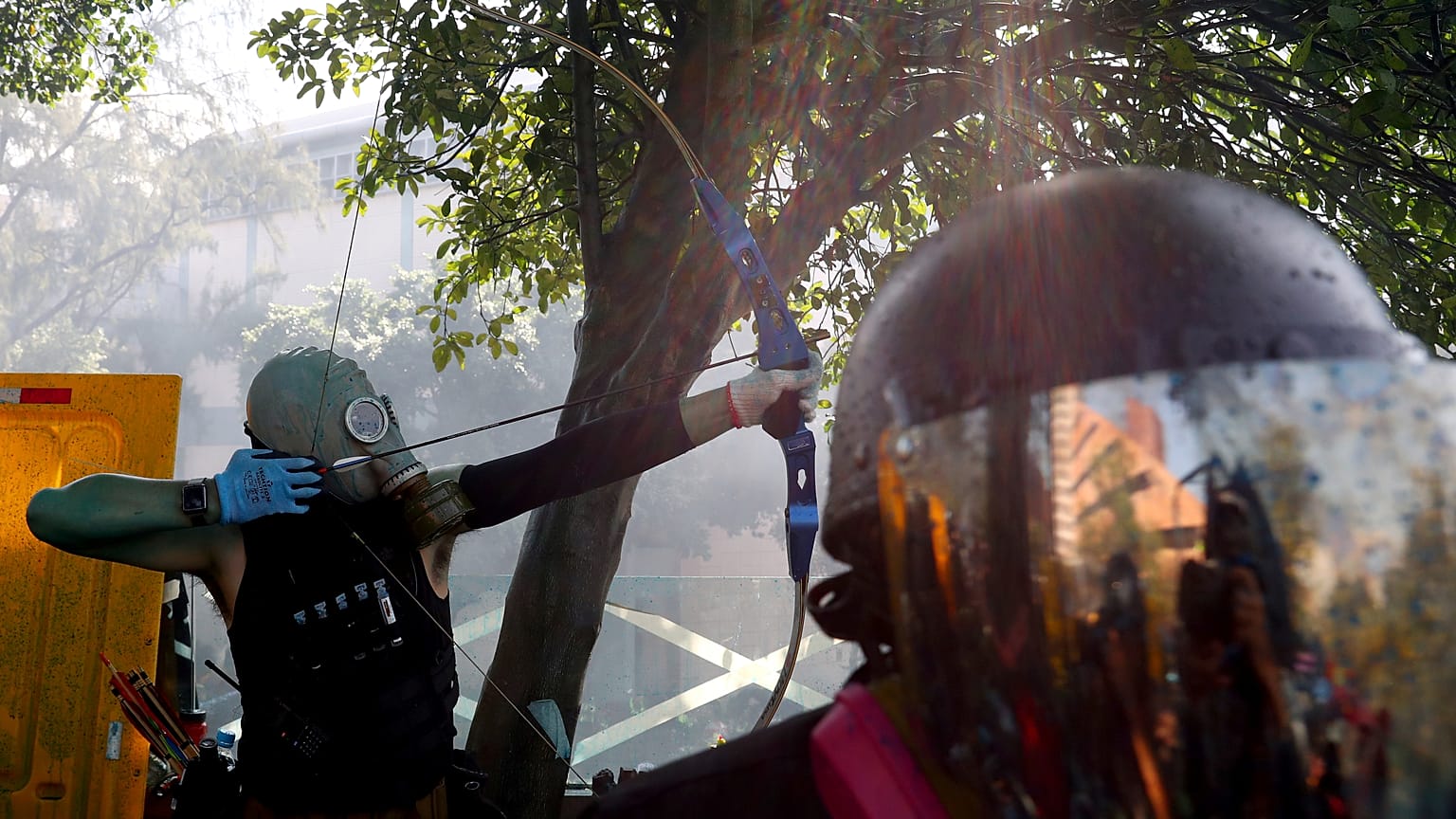 An array of improvised weapons is being used by Hong Kong protesters