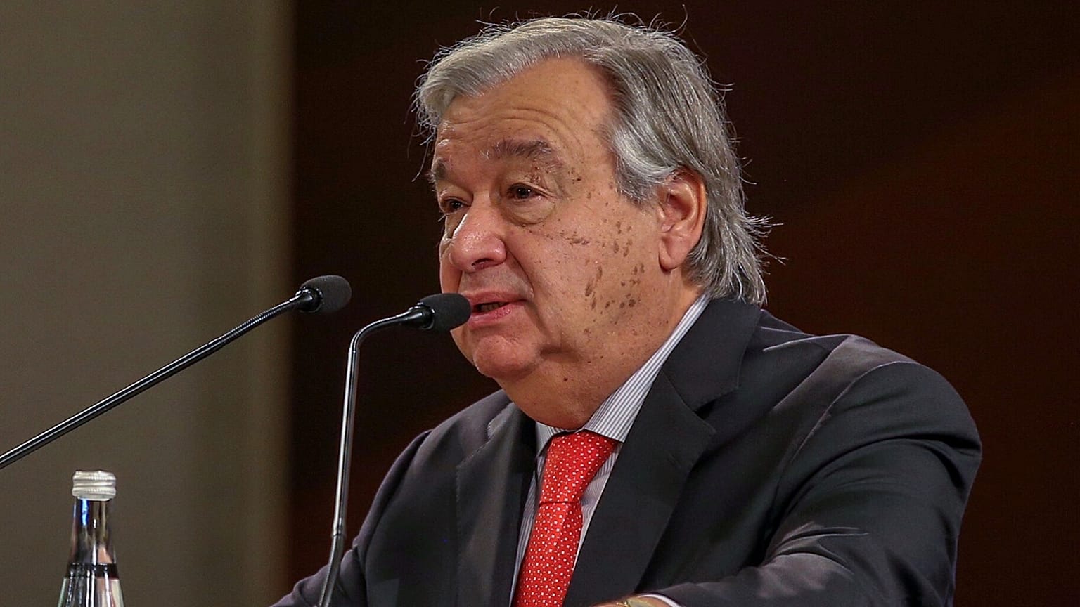 U.N. Secretary General Antonio Guterres speaks during the Istanbul Mediation Conference in Istanbul, Turkey, October 31, 2019.