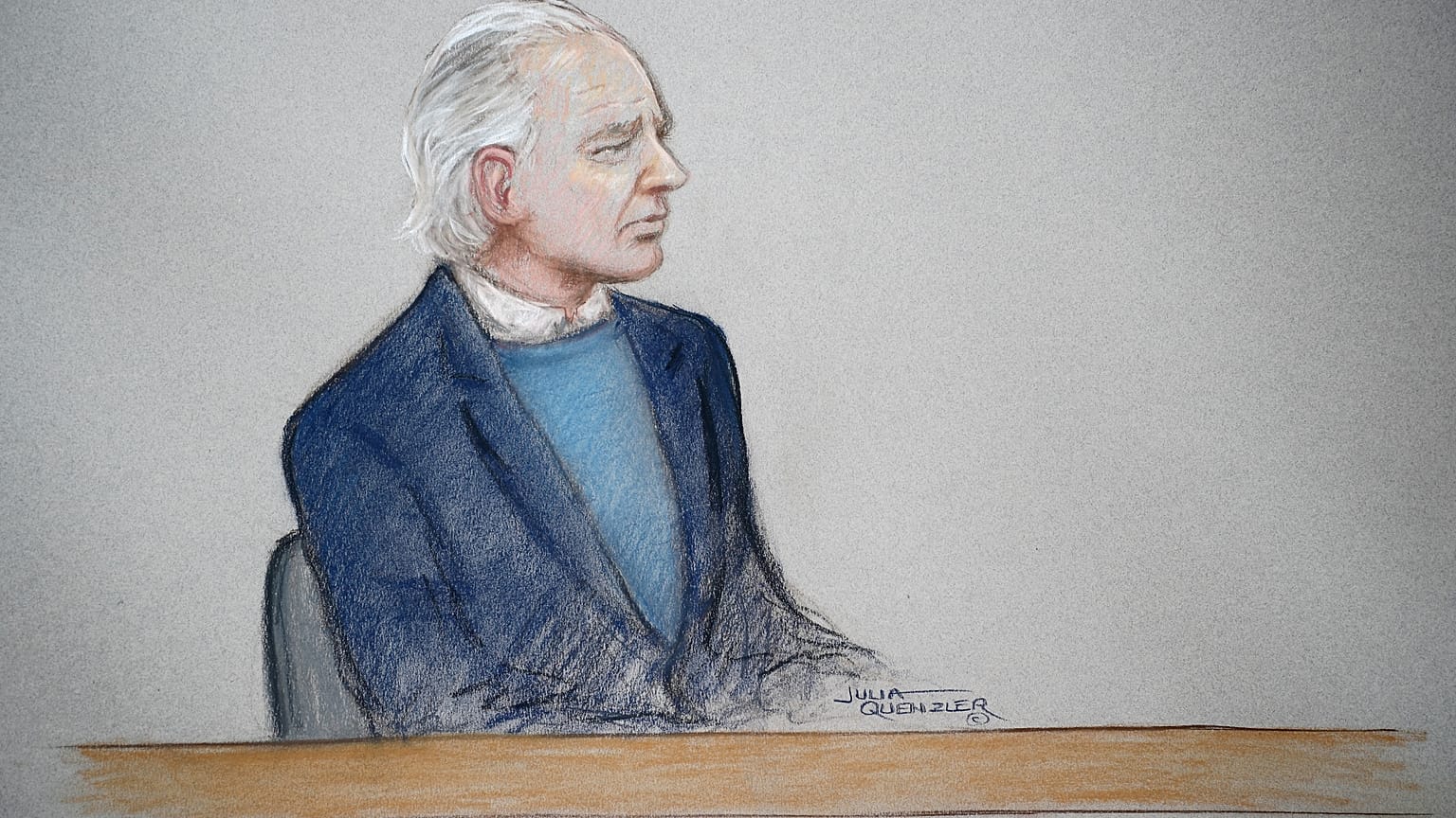 Zeichnung von Anhörung vor Londoner Gericht im Oktober