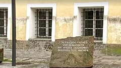 A memorial stone outside Hitler's former home in Braunau Am Inn, Austria