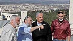 Israeli Prime Minister Benjamin Netanyahu meets heads of regional councils in Jewish settlements at the Alon Shvut settlement, in the Gush Etzion block