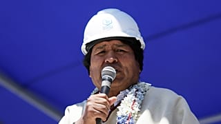 FILE PHOTO: Evo Morales speaks during the inauguration of the industrial plant developed by Bolivia to produce lithium, in Llipi on the salt lake of Uyuni, Potosi, Bolivia