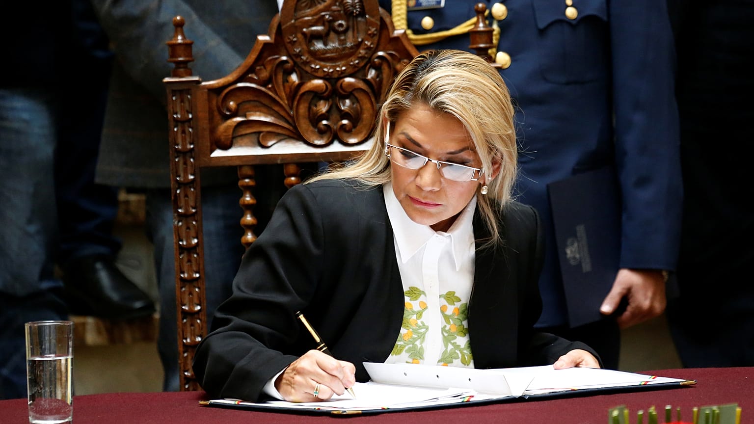 Bolivia's interim President Jeanine Anez enacts the law for general election at the national congress in La Paz, Bolivia, November 24, 2019.