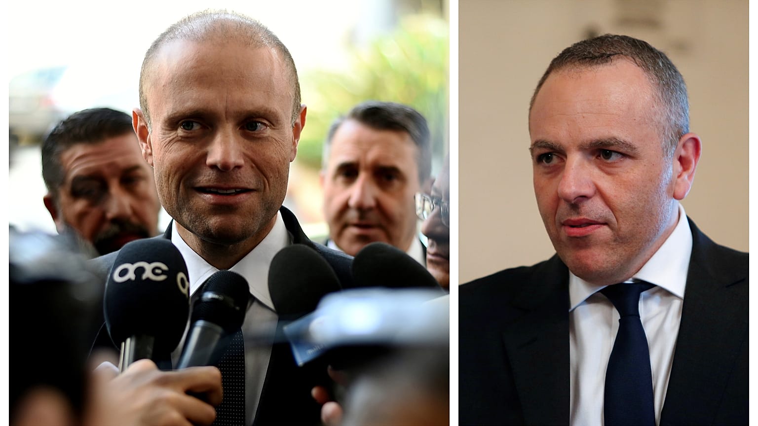 Αριστέρα ο πρωθυπουργός της Μάλτας, Τζόζεφ Μουσκάτ και δεξία ο πρώην προσωπάρχης του πρωθυπουργού της Μάλτας, Κιθ Σέμπρι