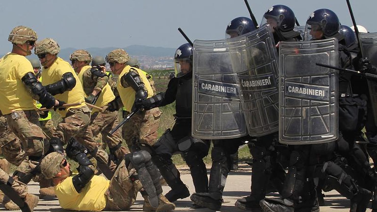 FILE PHOTO: NATO led-peacekeeping force-KFOR in cooperation with European Union rule of law mission-EULEX conduct joint  joint crowd and riot control drill in Pristina