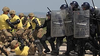 FILE PHOTO: NATO led-peacekeeping force-KFOR in cooperation with European Union rule of law mission-EULEX conduct joint  joint crowd and riot control drill in Pristina