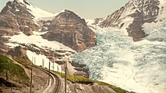 The Eiger, Guggi and Giesen Glaciers are pictured near the Jungfrau between 1890 and 1900 in Wengen, Switzerland