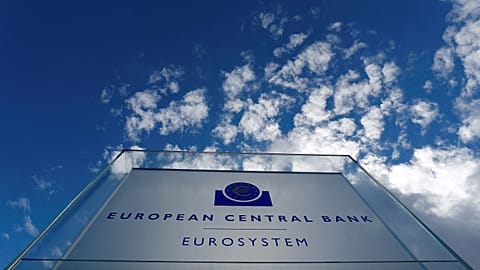 Sign of the European Central Bank (ECB) is seen ahead of a news conference on the outcome of the Governing Council meeting, outside the ECB headquarters in Frankfurt