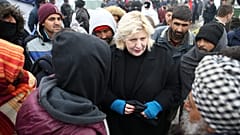 Dunja Mijatovic spoke to migrants at the makeshift camp near near Bihac, Bosnia and Herzegovina