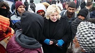 Dunja Mijatovic spoke to migrants at the makeshift camp near near Bihac, Bosnia and Herzegovina
