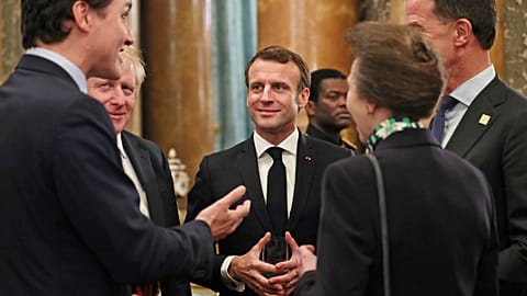 Britain's Princess Anne, Canadian Prime Minister Justin Trudeau, Britain's Prime Minister Boris Johnson, French President Emmanuel Macron and NATO Secretary General Stolberg  
