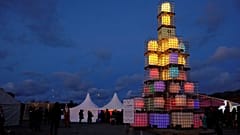 Colorful Christmas tree made by re-used plastic containers in Viimsi, Estonia