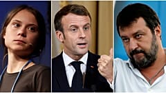 İsveçli iklim aktivisti Greta Thunberg, Fransa Cumhurbaşkanı Emmanuel Macron ve İtalya aşırı sağ politikacı Matteo Salvini