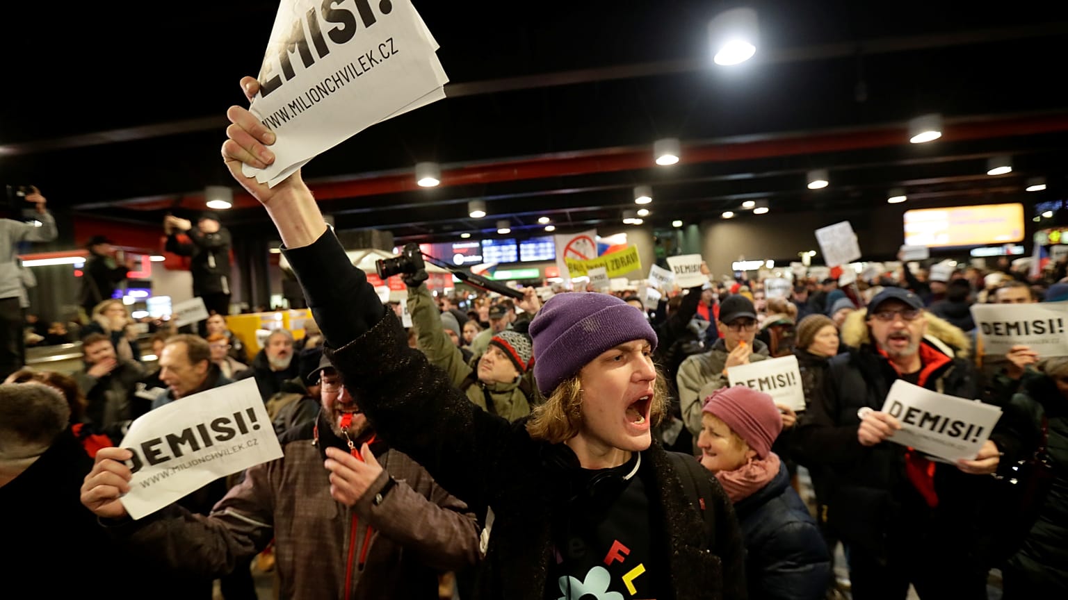 Demonstrators during a protest rally demanding the resignation of Czech Prime Minister Andrej Babis, in Prague, Czech Republic, December 10, 2019.