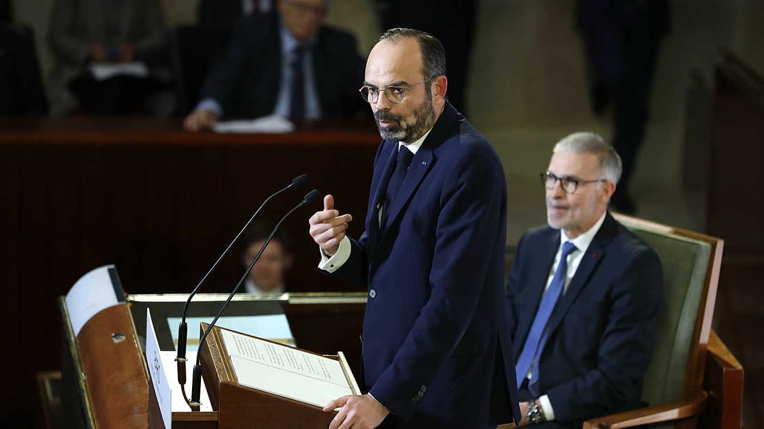 Le Premier ministre français Edouard Philippe à la tribune du Conseil économique, social et environnemental, le 11 décembre 2019 à Paris