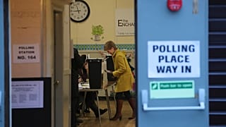 Scottish First Minister Nicola Sturgeon arrives to vote in the general election in Glasgow, Scotland, Thursday, Dec. 12, 2019.  