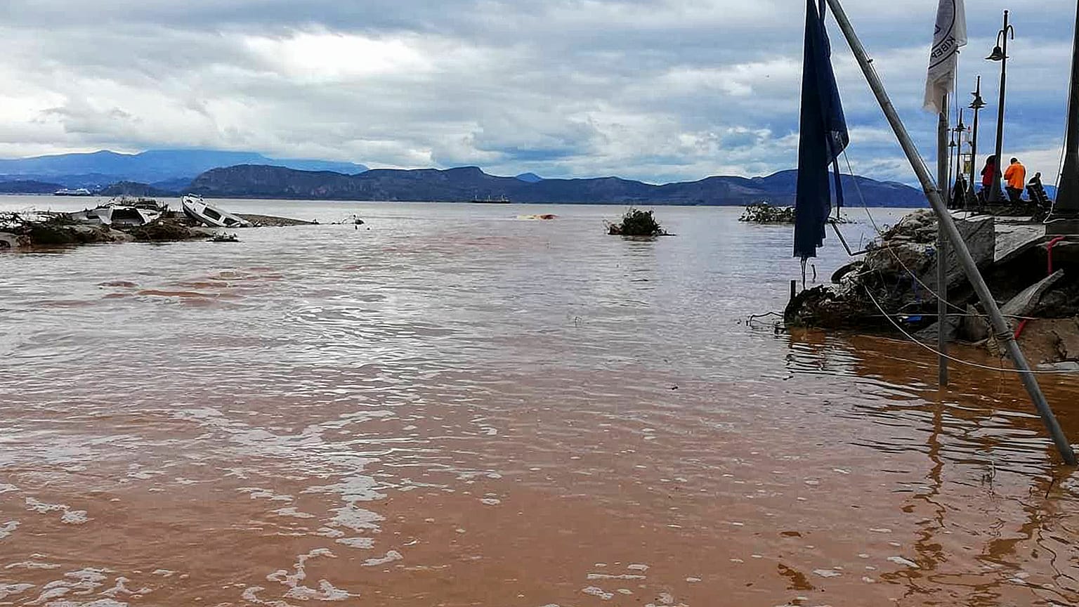 A flooded area is pictured after a storm hit the town of Argos