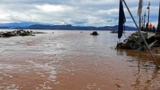 A flooded area is pictured after a storm hit the town of Argos