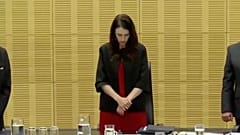 New Zealand's Prime Minister Jacinda Ardern observes a minute of silence, to mark one week since the deadly eruption of White Island, in Wellington, New Zealand