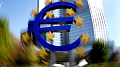 The Euro sculpture in front of the European Central Bank is seen in Frankfurt, central Germany, Wednesday, April 28, 2010. (AP Photo/Michael Probst)