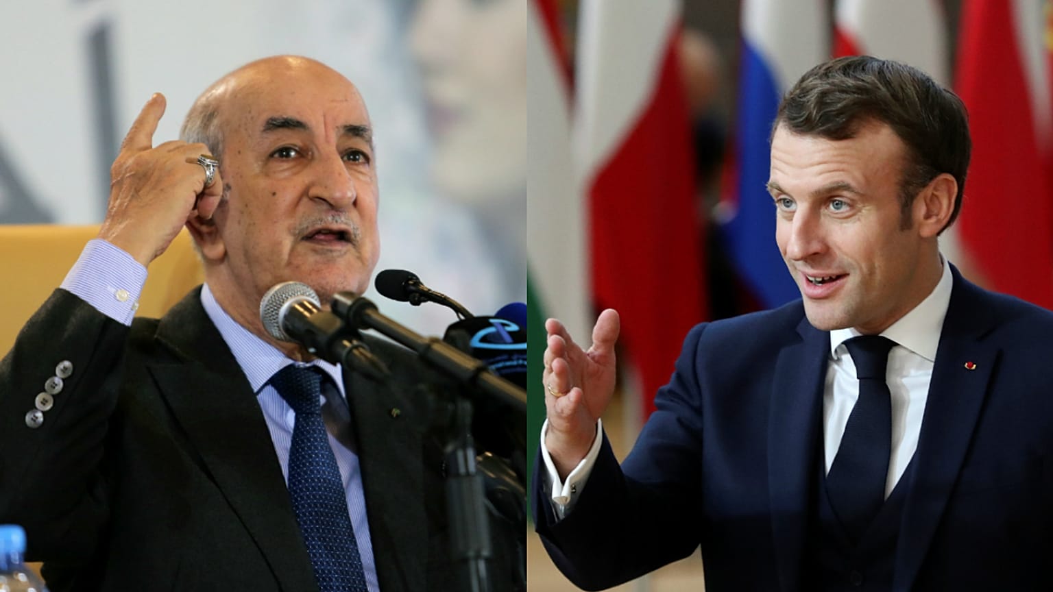 الرئيس الفرنسي إيمانويل ماكرون ونظيره الجزائر عبد المجيد تبون