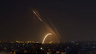 FILE PHOTO: Rockets are launched from the Gaza Strip towards Israel, Wednesday, Nov. 13, 2019. 