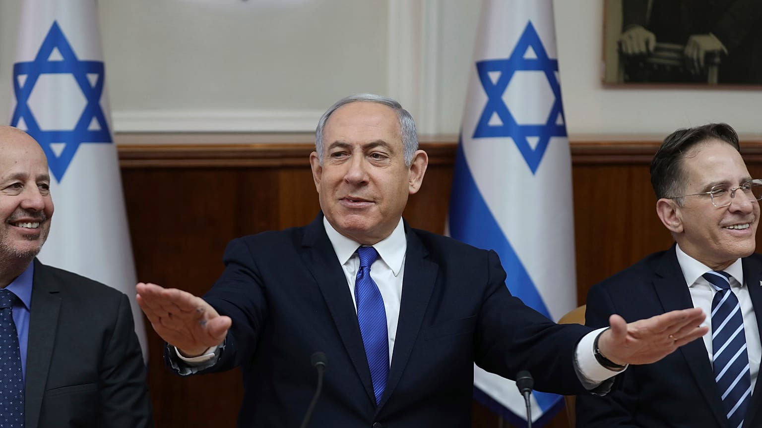 Israeli Prime Minister Benjamin Netanyahu attends the weekly cabinet meeting at the Prime Minister office in Jerusalem, Israel, 29 December 2019.