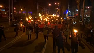 Watch: Ukrainian nationalists hold torchlit parade in Kyiv